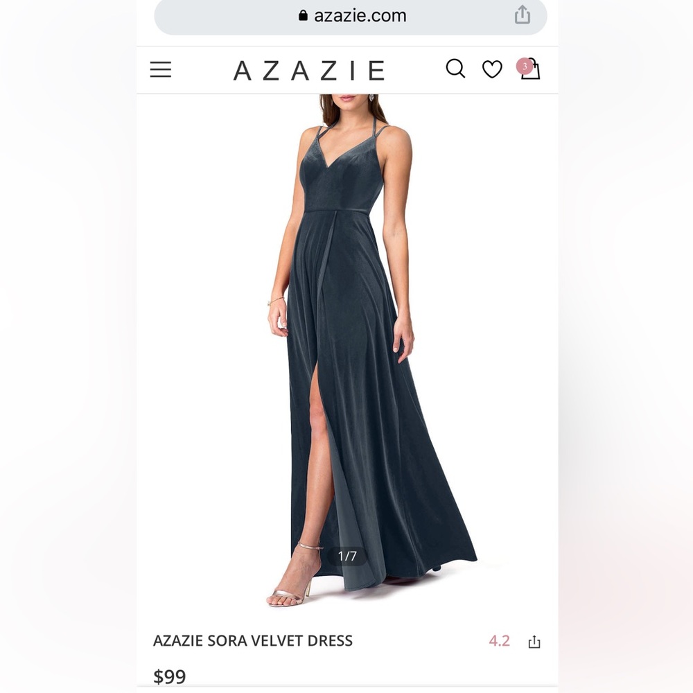 Azazie French blue floor length velvet dress